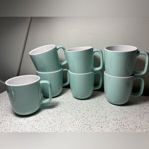 Set of 7 Corelle Coordinates Dahlia stoneware coffee mugs Aqua